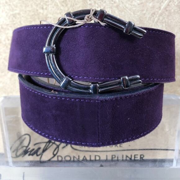 Donald Pliner Belt Dark Purple Suede Silver Metal Horseshoe Buckle New NWT $215 main image 6